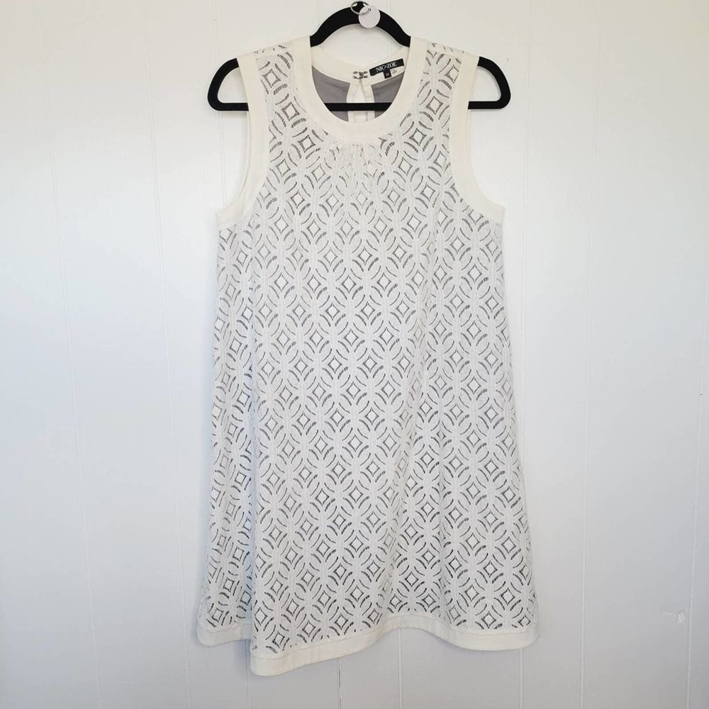 Nic+Zoe Womens Size M White Lace Designed Sleeveless Key Hole Back Dress